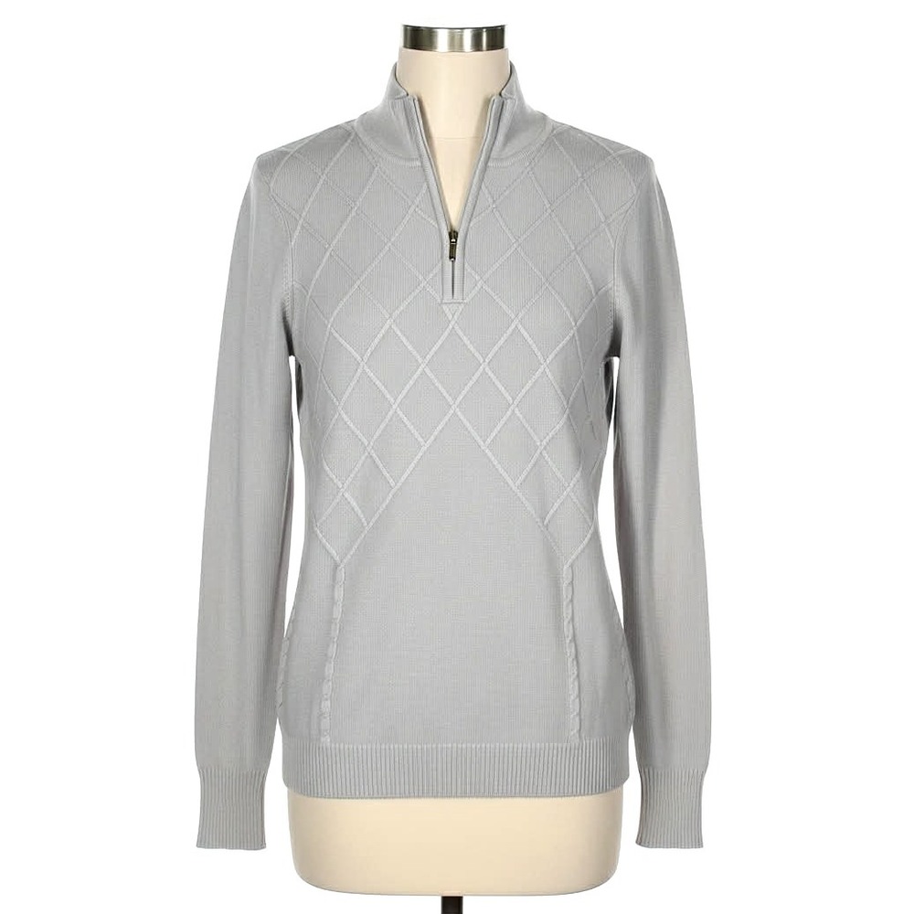 NILS Women's Gray 1/4 Zip Pullover knit Sweater Size Medium Quiet Luxury minimal